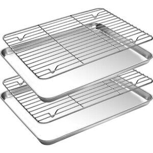 CEKEE Baking Sheet and Cooling Rack Set (2 Baking Pans + 2 Baking Racks)